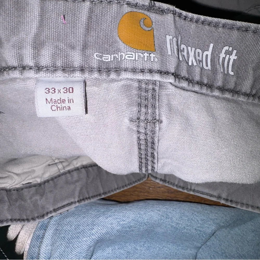 Distressed Carhartt Relaxed Fit Work Pants 33x30 Gray Double Knee Utility Cargo‎